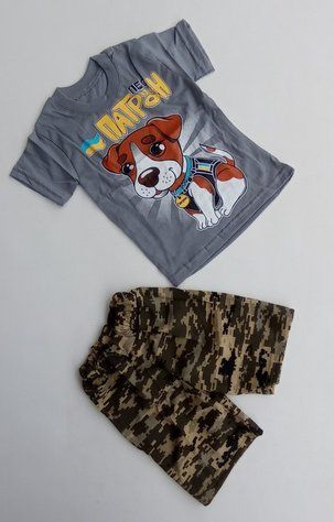 5 шт.|Костюм кулір, Україна, футболка однотонна спереду накат героя "Патрон", шорти однотонні, в ростовці один колір 26-34 розмір 745 &mdash; Melorina