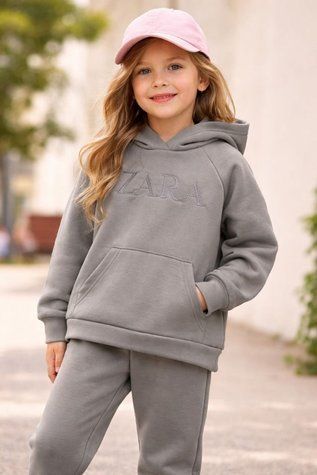 5 шт.|Костюм двонитка з вишивкою ZARA, сірий, худі на шнурках і штани з кишенями, 30-38 розмір 1253 &mdash; Melorina