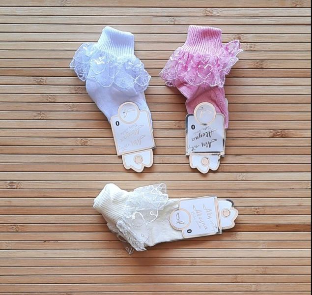 12 шт.|Носки тонкие, Турция, украшена ажурным фатином, размер 0, цвета микс в упаковке 678 &mdash; Melorina
